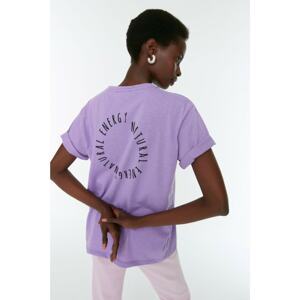 Trendyol Lilac Recycle Printed Boyfriend Knitted T-Shirt