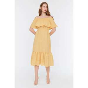 Trendyol Yellow Check Carmen Collar Dress