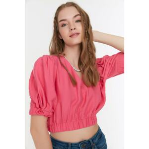 Trendyol Pink V-Neck Balloon Sleeve Crop Blouse