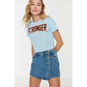 Trendyol Light Blue Embroidery Detailed Crop T-Shirt