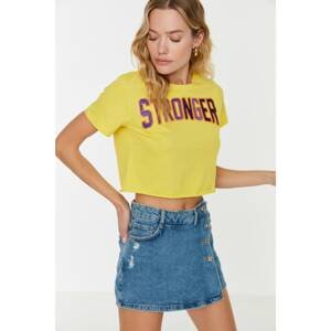 Trendyol Yellow Embroidery Detailed Crop T-Shirt