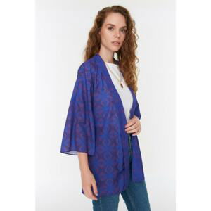 Trendyol Navy Blue Geometric Pattern Woven Chiffon Kimono & Caftan