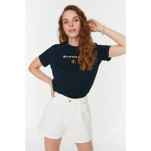 Trendyol Navy Blue Embroidered Basic Knitted T-Shirt