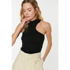Trendyol Black Crew Neck Cutout Detailed Ribbed Blouse