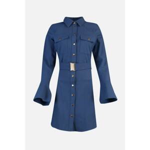 Trendyol Design Blue Belted Shirt Dress