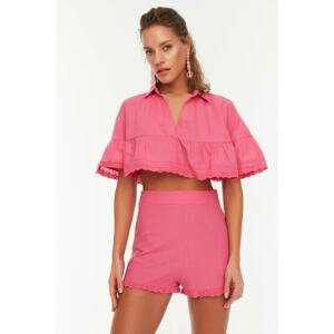 Trendyol Pink Brode Detailed Blouse-Short Set