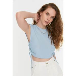 Trendyol Light Blue Waisted Pleated Ribbed Knitted Singlet