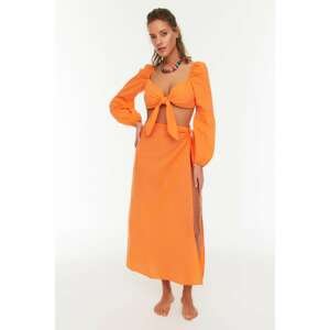 Trendyol Orange Cotton Slit Detailed Skirt