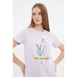 Trendyol Lilac Printed Basic Knitted T-Shirt
