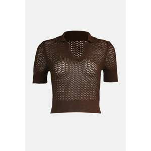 Trendyol Design Brown Polo Collar Crop Sweater