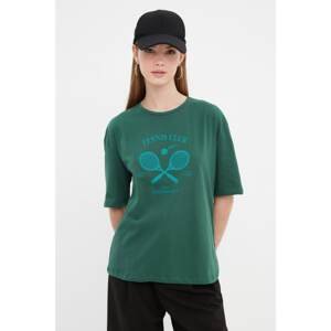 Trendyol Green Printed Loose Knitted T-Shirt