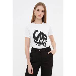 Trendyol White Printed Basic Knitted T-Shirt