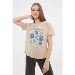 Trendyol Stone Printed Semi-Fitted Knitted T-Shirt