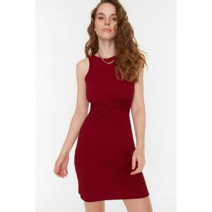 Trendyol Burgundy Shirred Detailed Bodycone Knitted Dress