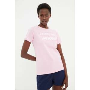 Trendyol Pink Embossed Printed Basic Knitted T-Shirt
