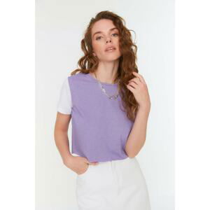 Trendyol Lilac Color Block Crop Knitted T-Shirt
