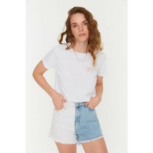 Trendyol White Front and Back Printed Basic Knitted T-Shirt