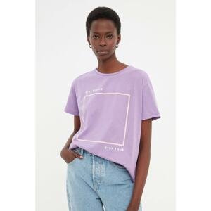 Trendyol Lilac Printed Semi Fitted Knitted T-Shirt