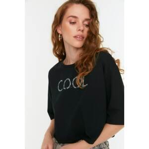 Trendyol Black Printed Loose Crop Knitted T-Shirt