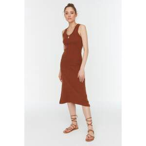 Trendyol Brown Ribbed Detailed Long Dress