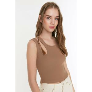 Trendyol Mink Collar Detailed Corduroy Crop Knitted Blouse