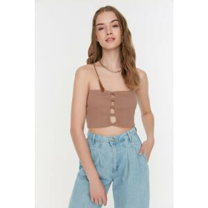 Trendyol Mink Crop Corduroy Knitted Blouse