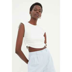 Trendyol White Waisted Pleated Ribbed Knitted Singlet