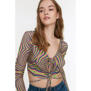 Trendyol Multicolored Tie Detail Printed Crop Knitted Blouse