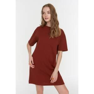 Trendyol Brown Printed Mini Knitted T-shirt Dress