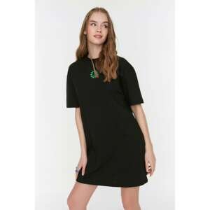 Trendyol Black Printed Mini Knitted T-shirt Dress