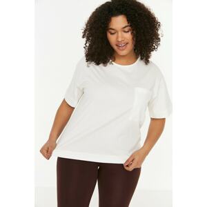 Trendyol Curve White Crew Neck Pocket Knitted T-Shirt