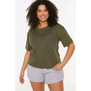 Trendyol Curve Green Crew Neck Pocket Knitted T-Shirt