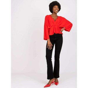 Red Raquela blouse with long sleeves and V-neck