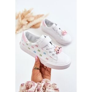 Children's Leather Sneakers With Velcro Print White Bonnie