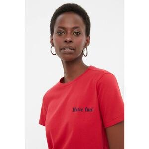 Trendyol Claret Red Embroidery Basic Knitted T-Shirt
