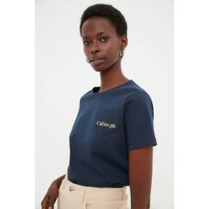 Trendyol Navy Blue Embroidered Basic Knitted T-Shirt