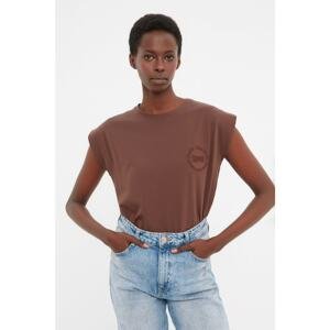 Trendyol Brown Frankie Embroidered Knitted T-Shirt