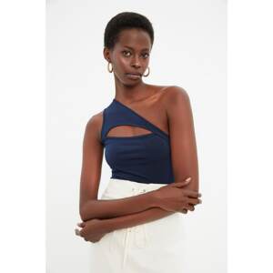 Trendyol Indigo Cut Out Detailed Asymmetrical Collar Knitted Body