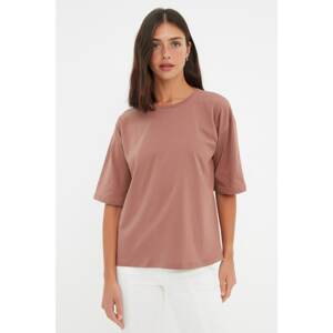 Trendyol Brown Printed Loose Knitted T-Shirt