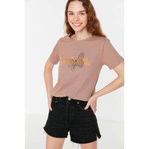 Trendyol Mink Printed Basic Knitted T-Shirt