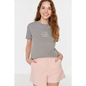 Trendyol Gray Embroidered Basic Knitted T-Shirt