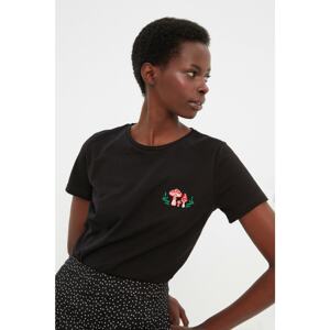 Trendyol Black Embroidered Basic Knitted T-Shirt