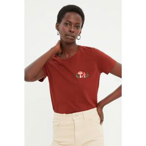 Trendyol Brown Embroidered Basic Knitted T-Shirt