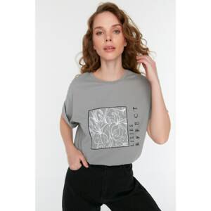 Trendyol Gray Printed Basic Knitted T-Shirt