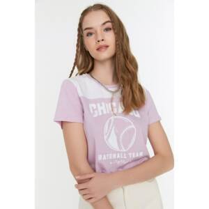 Trendyol Lilac Printed Crop Knitted T-Shirt