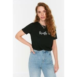 Trendyol Black Basic Front and Back Printed Knitted T-Shirt
