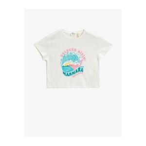 Koton Girl Ecru Printed T-Shirt Cotton