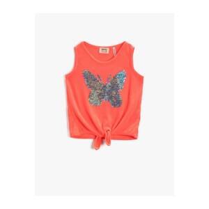 Koton Butterfly Printed Singlet Sequin Front Tied