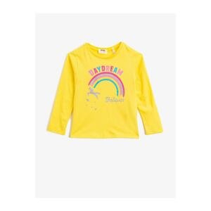 Koton Girl's Yellow Rainbow Printed T-Shirt