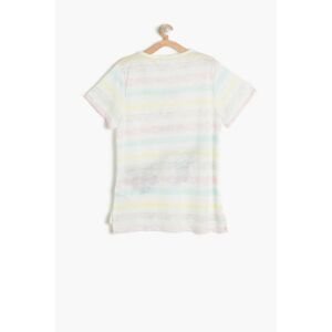 Koton Ecru Striped Girl's Short Sleeve T-Shirt